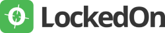 LockedOn logo with green target icon and black text.