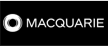Macquarie with white circular emblem and text on black background.