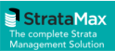 StrataMax with a white stacked-building icon and teal background, plus the tagline “The complete Strata Management Solution”.
