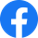 Facebook with white “f” on a blue circular background.